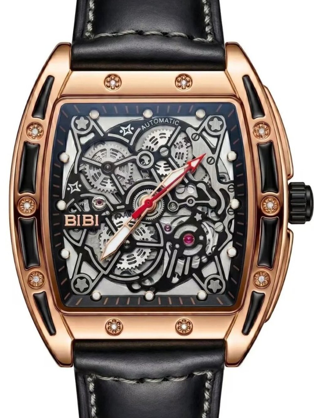 BiBi-B1023 Rose Gold Case, Black Leather Strap